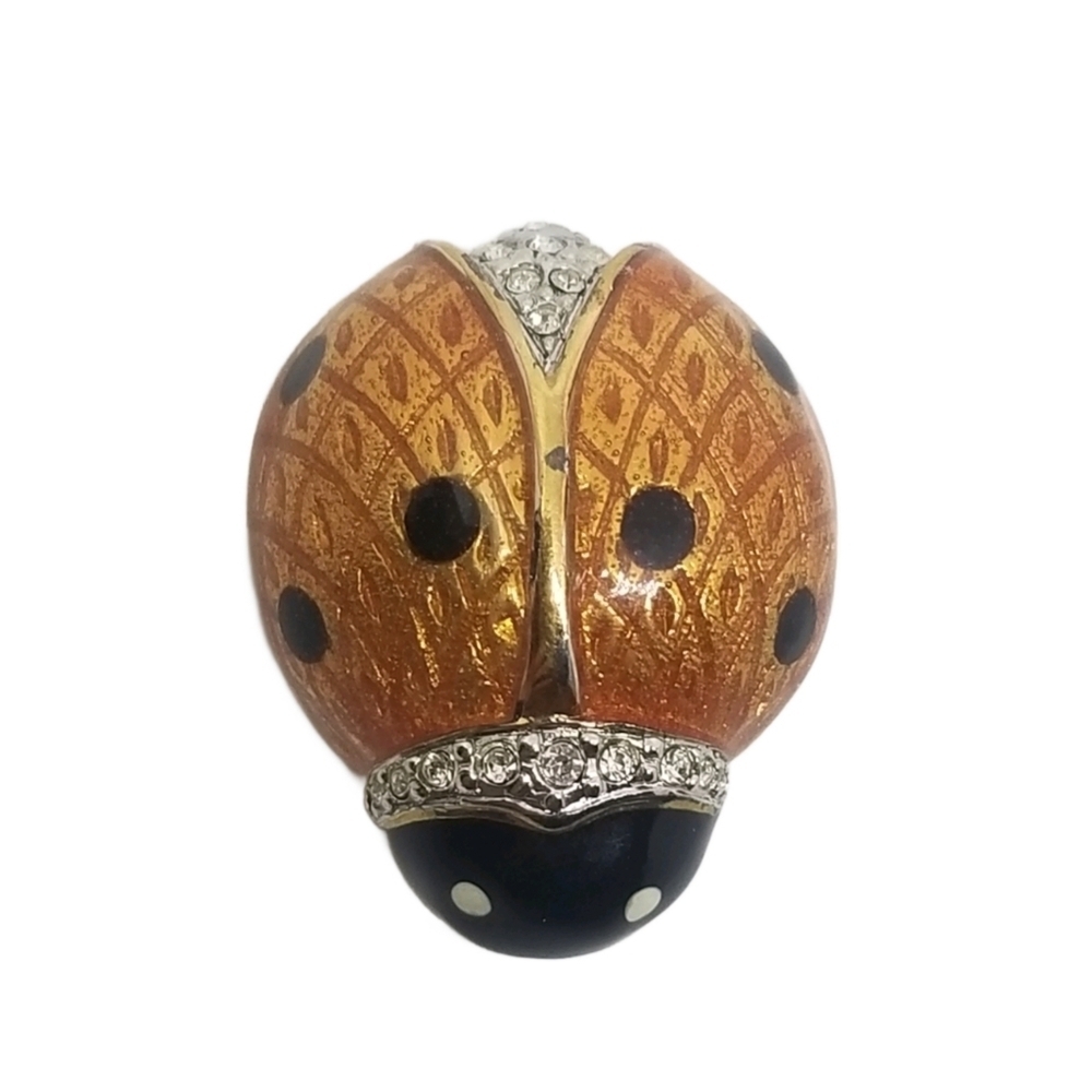 CAROLEE RARE VINTAGE ENAMEL & RHINESTONE LADY BUG BROOCH/PIN